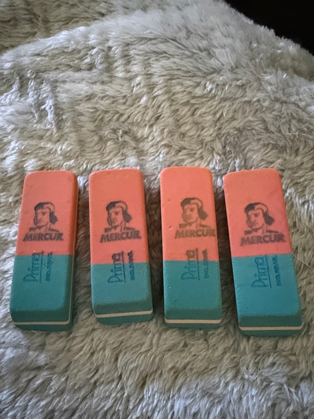 Vintage Mercur Prima Erasers Pink Blue Two Tone Made in Brazil Lot of 4 80s